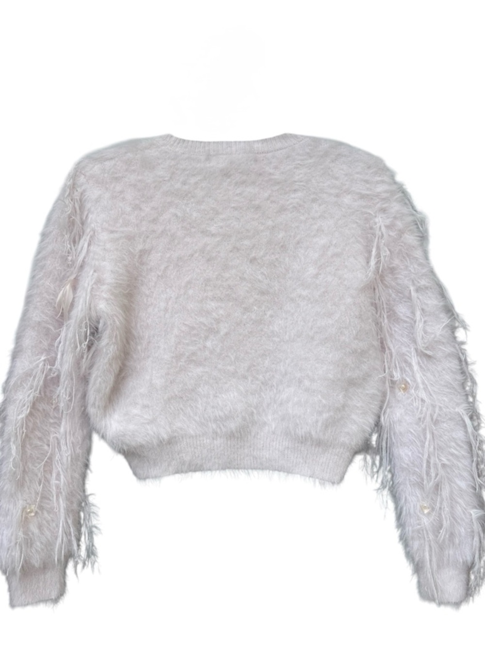 On 12th Fuzzy Eyelash Pearl Feather Cropped Sweater Small Soft Pink Chic - Picture 3 of 5
